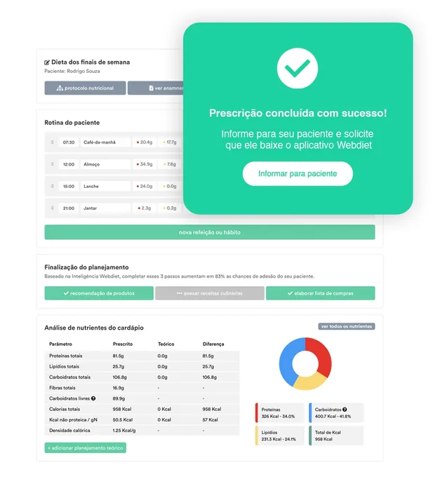 Aplicativo Webdiet com cardápio nutricional estratégico e substituições inteligentes